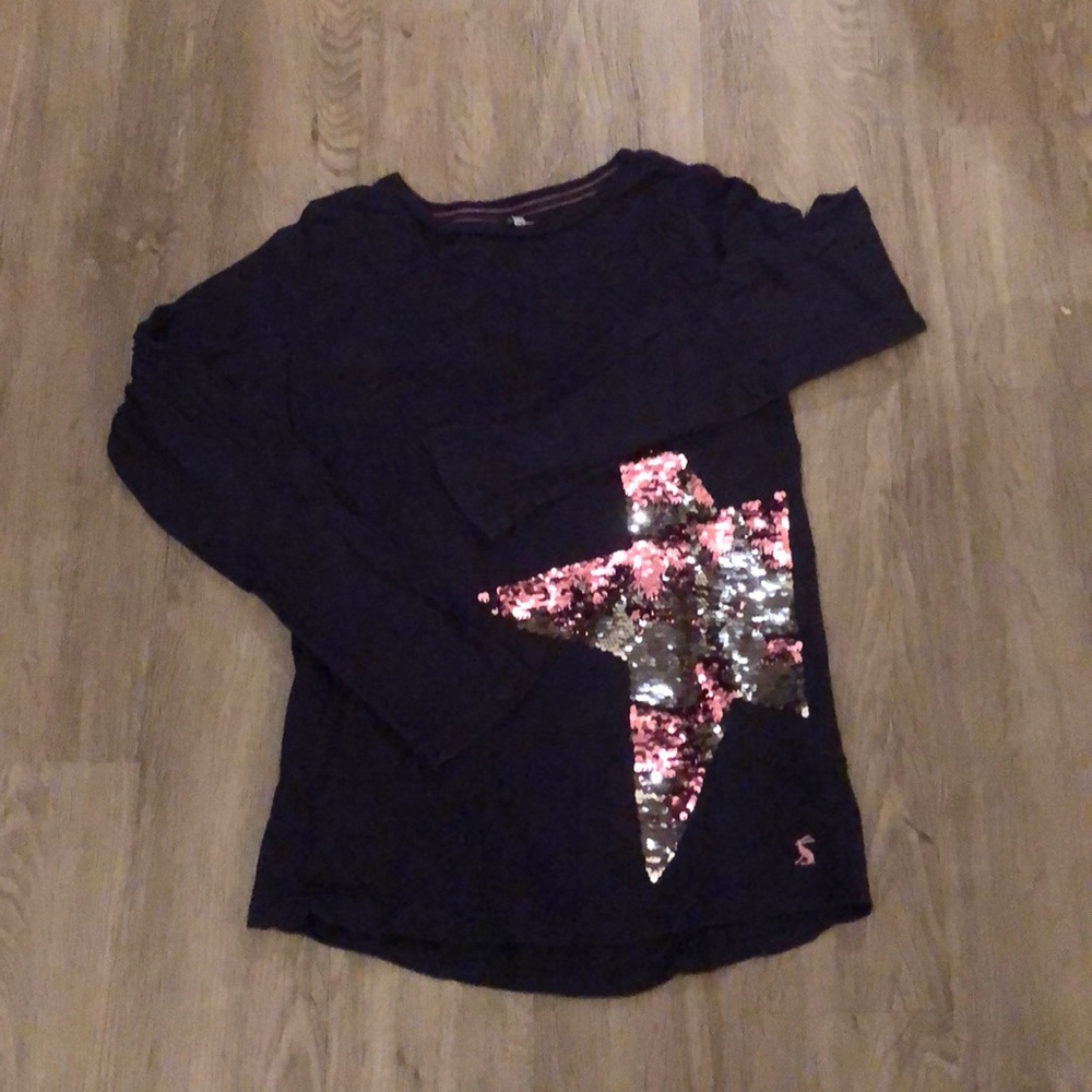 Navy blue dip sequined long sleeved shirt